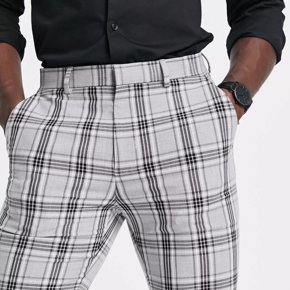 ASOS Men's NWOT skinny pants with prince of wales check in gray, size 26" x 30" - Picture 9 of 11